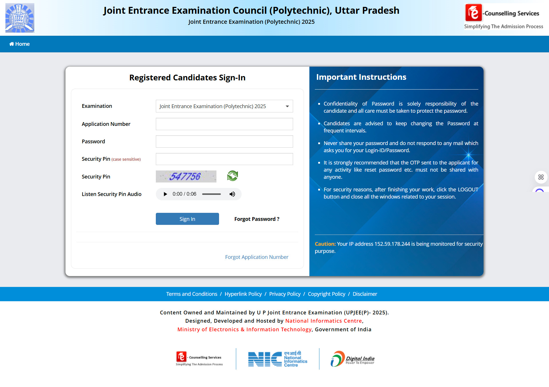 Diploma in Pharmacy ADMIT CARD